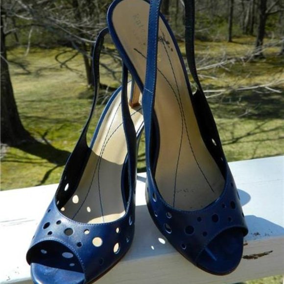 Kate Spade Blue Leather Peep Toe Sling Back High Heel Classic Shoes/Pumps Size 8 - Picture 2 of 10
